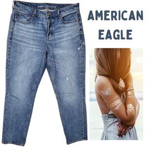 AMERICAN EAGLE Tom Girl Button Fly 100% Cotton Blue Denim Jeans - Women's 8
